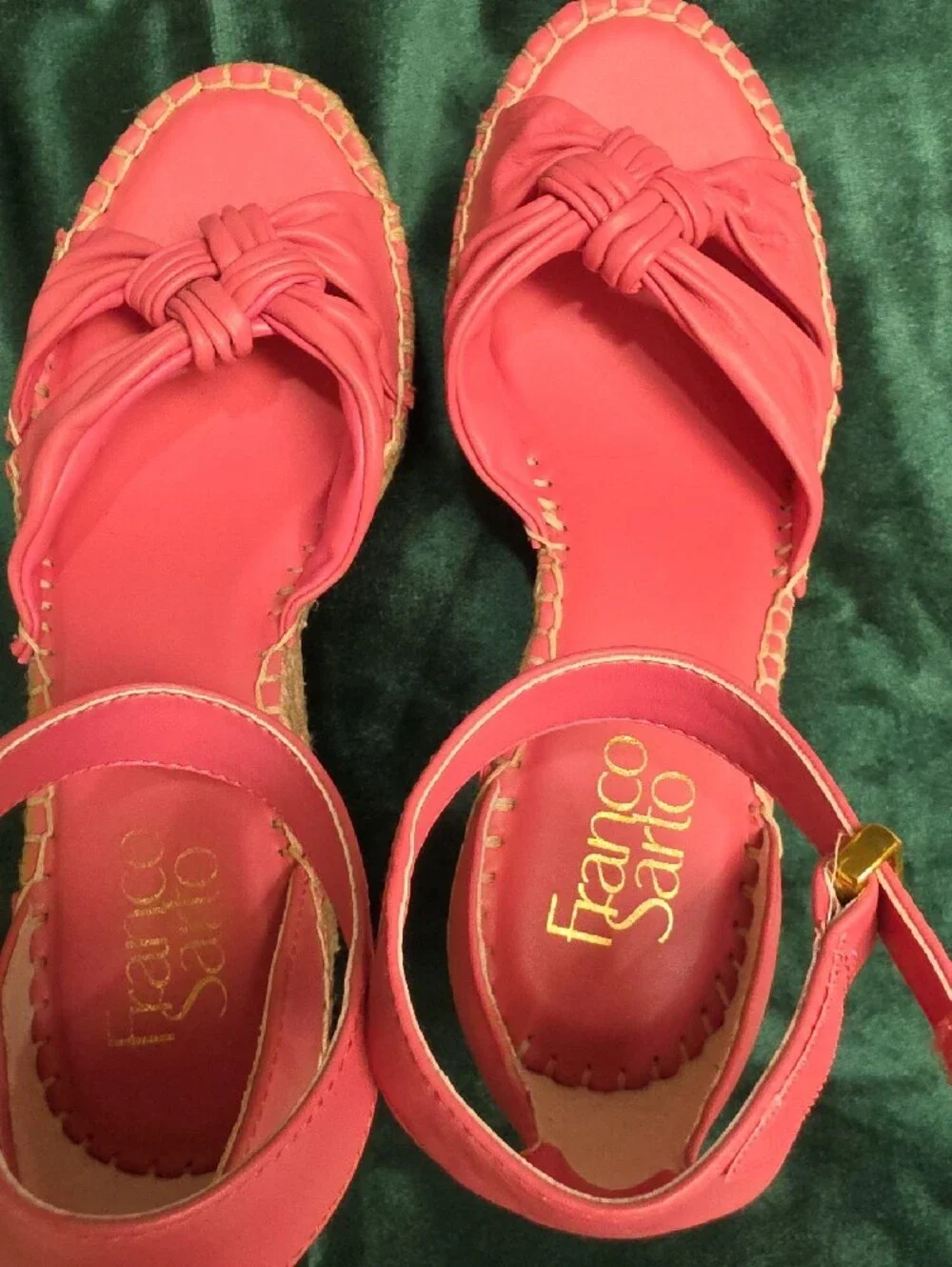 Franco Sarto Clementine Strawberry-Pink Knot Espadrille Wedge Sandals - Size 5.5
